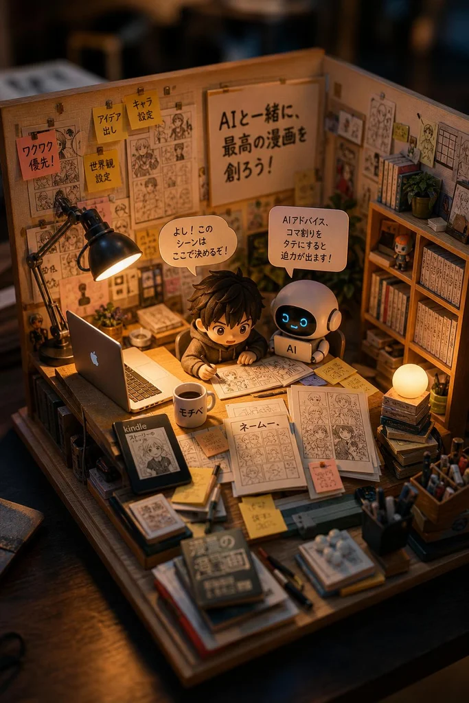 AI漫画家の机上ジオラマ